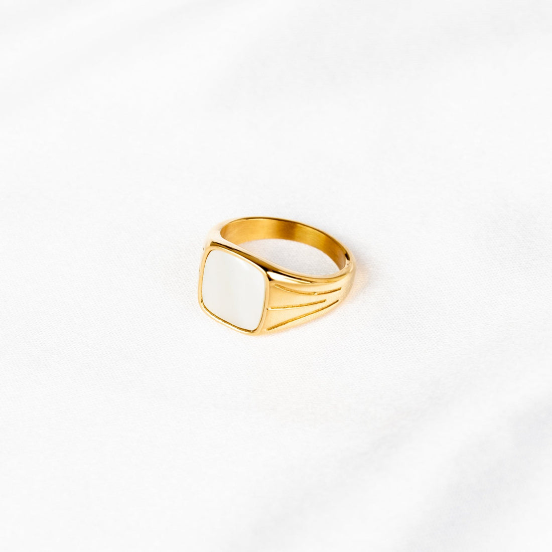 Eliza Square Signet Rectangle or Circle Shell Ring