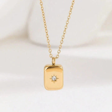 Emily North Star Faceted Rectangle Dainty Charm Necklace